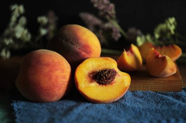 Ripe peaches on the kitchen table