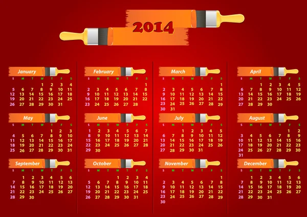 Calendario para 2014 — Vector de stock