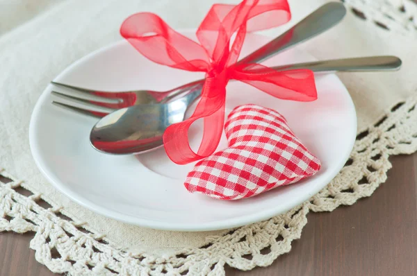 Valentines day set with silverware — Stock Photo, Image