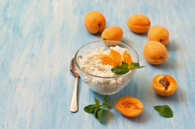 süzme peynir ile kayısı ve mavi nane