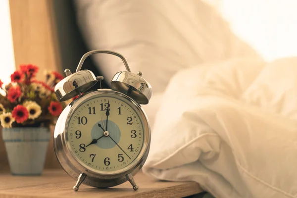 Alarm Clock Analog Vintage Antique Table Bed Concept Morning Vacation — Stock Photo, Image