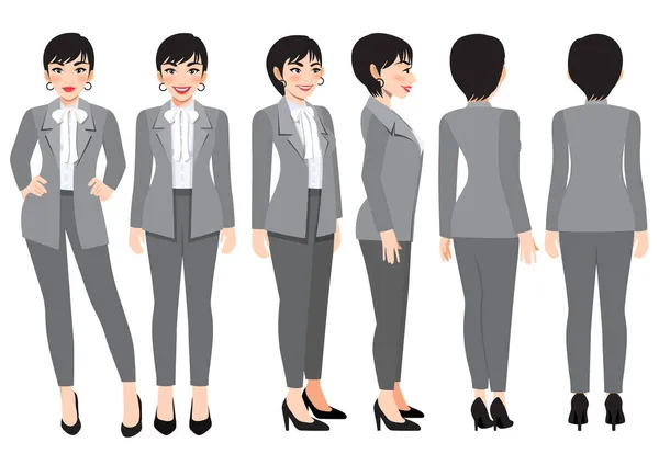 Personaje Dibujos Animados Con Mujer Negocios Traje Inteligente Gris Para — Vector de stock