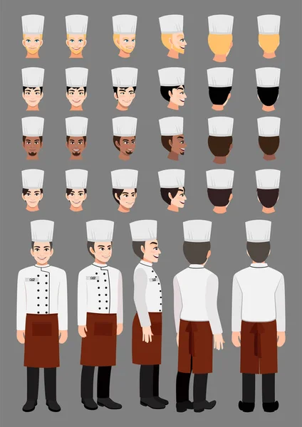 Personnage Dessin Animé Professional Man Chef Uniforme Diverse Chef Pour — Image vectorielle