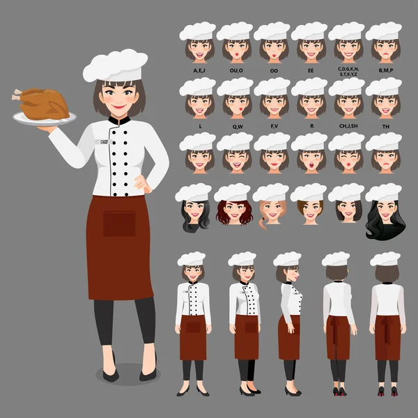 Çizgi Film Karakteri Animasyon Için Üniformalı Profesyonel Kadın Aşçı Yan — Stok Vektör