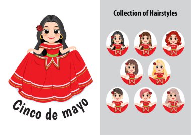 Cinco de Mayo - May 5, federal holiday in Mexico. Mexican Folk design with mariachi dancers cartoon character vector clipart