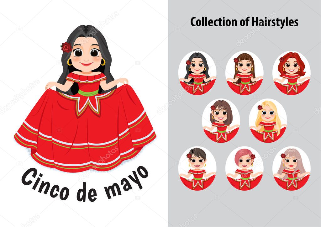 Cinco de Mayo - May 5, federal holiday in Mexico. Mexican Folk design with mariachi dancers cartoon character vector