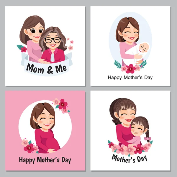 Dia Das Mães Com Mães Com Seus Filhos Diferentes Idades — Vetor de Stock