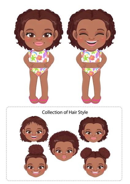 Desenhos Animados Pequena Menina Negra Feliz Vetor Maiô Verão — Vetor de Stock