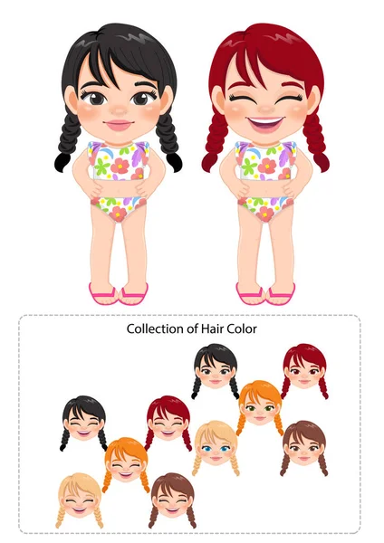 Kartun Bahagia Gadis Kecil Dalam Vektor Pakaian Renang Musim Panas - Stok Vektor