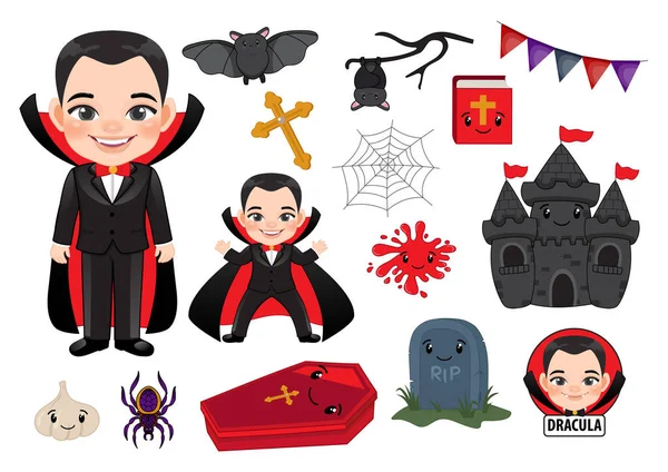 Dracula Character Illustration Cute Element Flat Icon Set Isolated White — Wektor stockowy