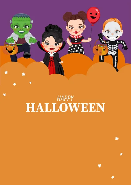 Halloween Party Invitation Template Card Kids Halloween Costumes Vector — Wektor stockowy