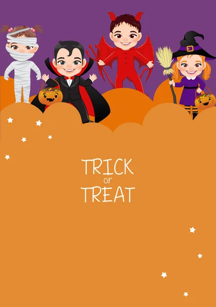 Halloween Party Invitation Template Card Kids Halloween Costumes Vector — Wektor stockowy