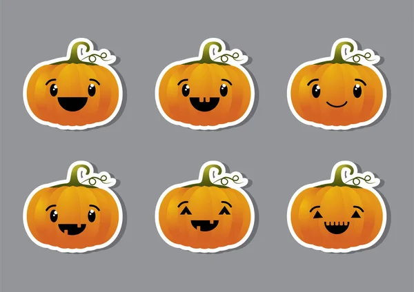 Halloween Pumpkins Stickers Different Emotions Vector — Vetor de Stock