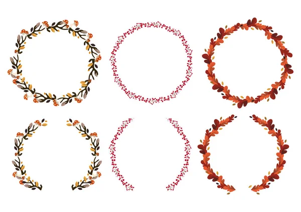 Sonbahar yapraklarının çerçeveleri. Beyaz arkaplan vektöründe renkli yapraklar ve böğürtlenlerle sonbahar çelengi çizimi