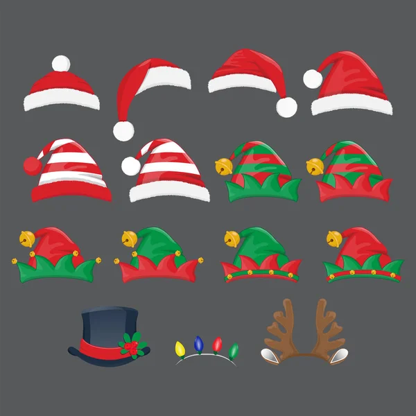 Sombrero Navidad Navidad Diferentes Sombreros Sombreros Duende Cuernos Ciervo Sombreros — Vector de stock