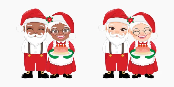 Santa Casual Wear Signora Claus Possesso Torta Vettoriale American African — Vettoriale Stock