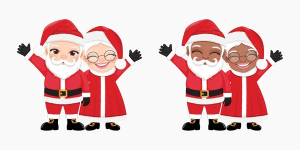 Babbo Natale Sua Moglie Salutano Mani Illustrazione Vettoriale Babbo Natale — Vettoriale Stock