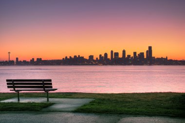 Seattle sunrise from Alki Park clipart