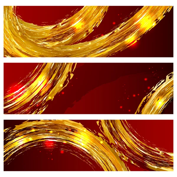 Set of abstract banners with golden brush strokes and splashes — Stock Vector