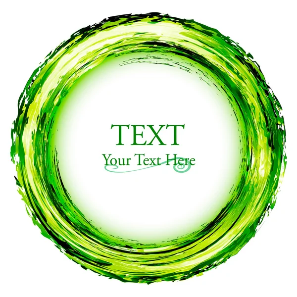 Cirkelframe, beschilderd met groene penseelstreken op witte pagina — Stockvector