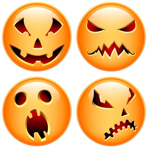 Conjunto de quatro botões de halloween vetoriais. Feliz, assustado, malvado, sorrir — Vetor de Stock