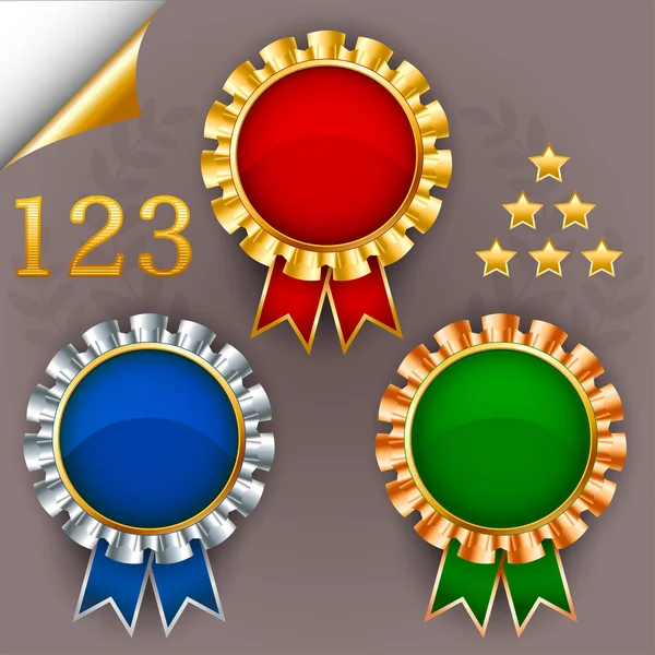 üç renk ödül şerit rozetleri ile gümüş set vektör ve git
