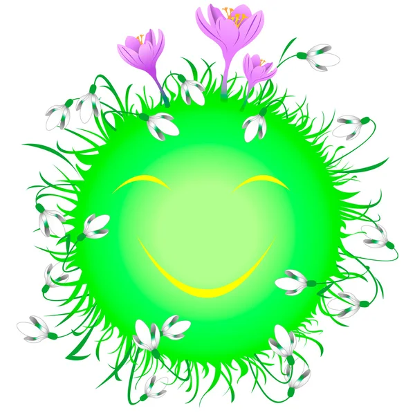 Vector sonriendo planeta tierra. Época del año: primavera . — Vector de stock