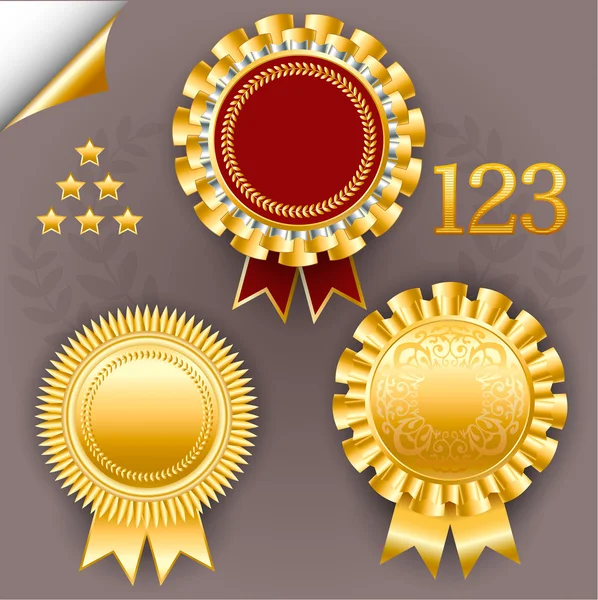 Ensemble vectoriel d'insignes de ruban rouge et or . — Image vectorielle