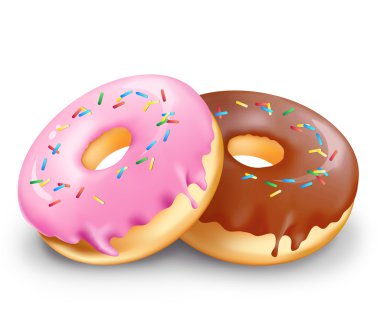 iki donut ile illüstrasyon, çikolata ve pembe sır.