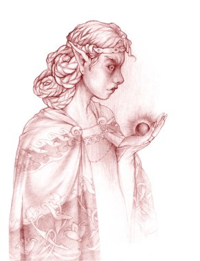 Elf holding karanlık eseri. Kara büyü.