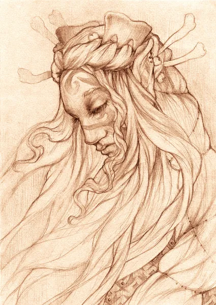 karakalem. bir elf queen portresi.