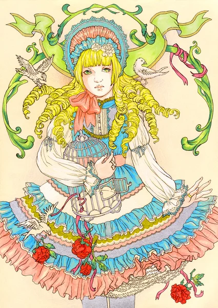 Drawing of a princess with golden hair. Illustration of a young — Stock Photo, Image
