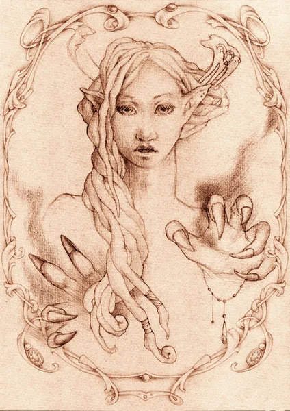 Портрет эльфа в винтажной рамке . — стоковое фото