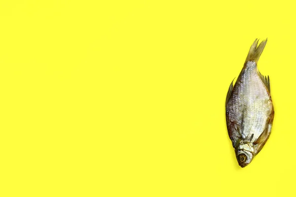 Αποξηραμένα Ψάρια Κίτρινο Φόντο — Φωτογραφία Αρχείου