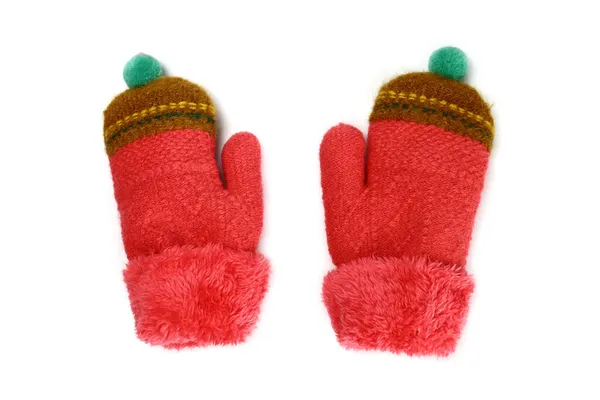 Winter Gestrickte Kinderhandschuhe Isolierte Handschuhe Auf Weiß — Stockfoto