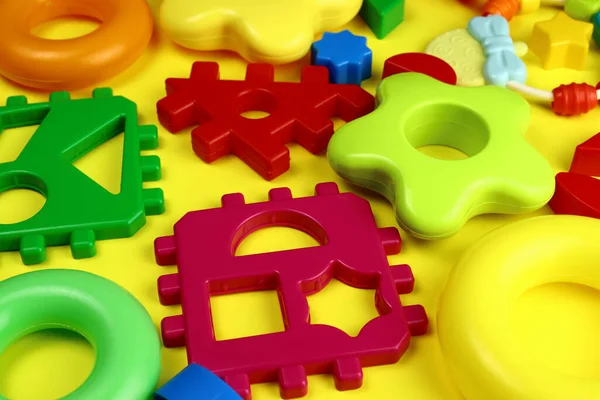 Fundo Brinquedos Infantis Brilhantes Plástico Conceito Jogos Educativos — Fotografia de Stock