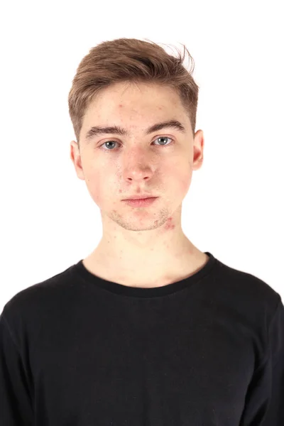 Porträt Eines Teenagers Junge Der Pubertät Isoliert Auf Weißem Hintergrund — Stockfoto