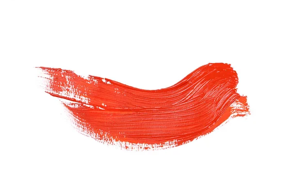 Pincelada Con Pintura Roja Lápiz Labial Aislado Blanco — Foto de Stock