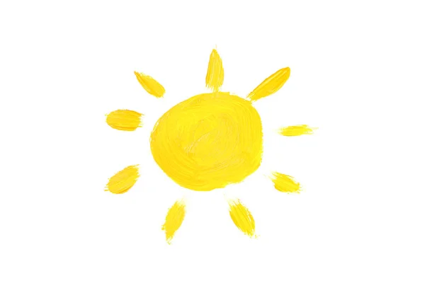 Soleil Brillant Peint Avec Peinture Jaune Isolé Sur Blanc — Photo