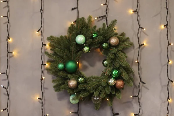 Christmas Wreath Garland Lamps — Zdjęcie stockowe