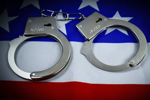 Handcuffs Background Usa Flag Concept Crime United States America — Stock Fotó