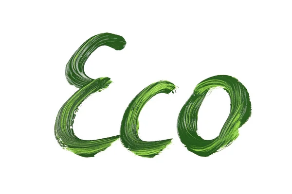 Çevre Koruma Kavramı Olan Yeşil Boyalı Eko Kelimesi Beyaza Izole — Stok fotoğraf