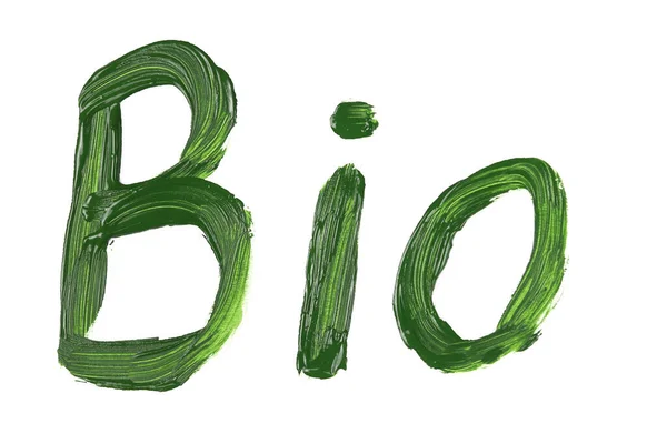 Palabra Bio Pintura Verde Aísla Blanco Concepto Ecología —  Fotos de Stock