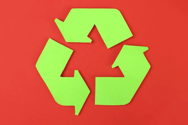 Icon Recycling Made Green Paper Red Background Concept Protection Preservation — ストック写真