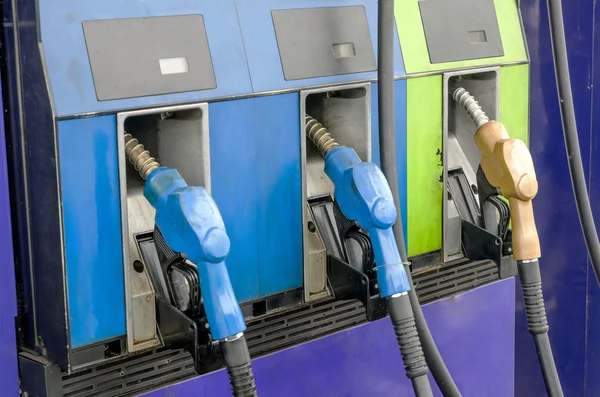 Four petrol pumps, close up — Stock Photo, Image