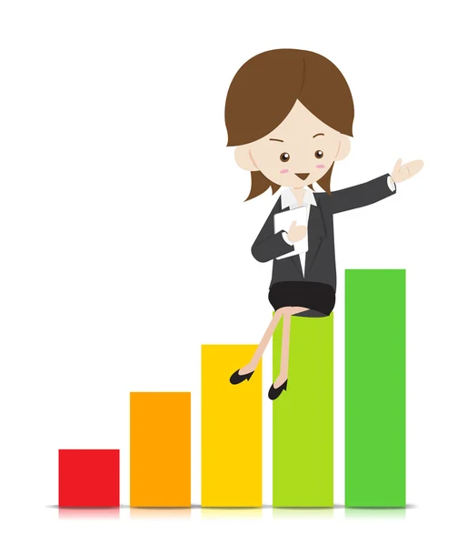 Business woman with growing graph 02 — Stock Vector