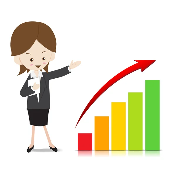 Business woman with growing graph — Stock Vector