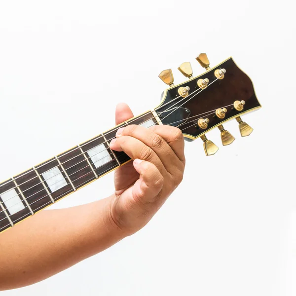 El guitarrista muestra el acorde de Mi Mayor — Foto de Stock