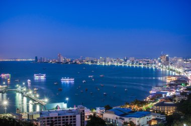 Pattaya şehir ve deniz Twilight, Tayland