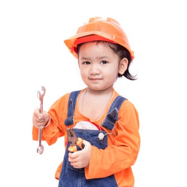 Asian Engineer baby with tools in hand clipart